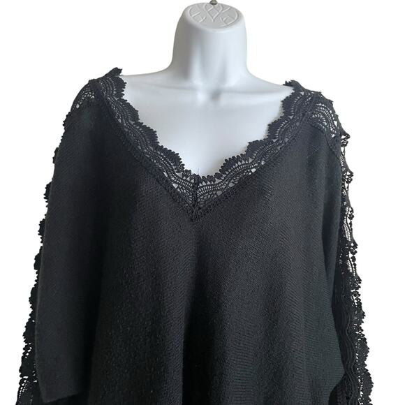 Cato Women Tunic Sweater 22/24 Black Crochet Lace Cut Out Sleeve Whimsigoth Boho - Picture 5 of 15